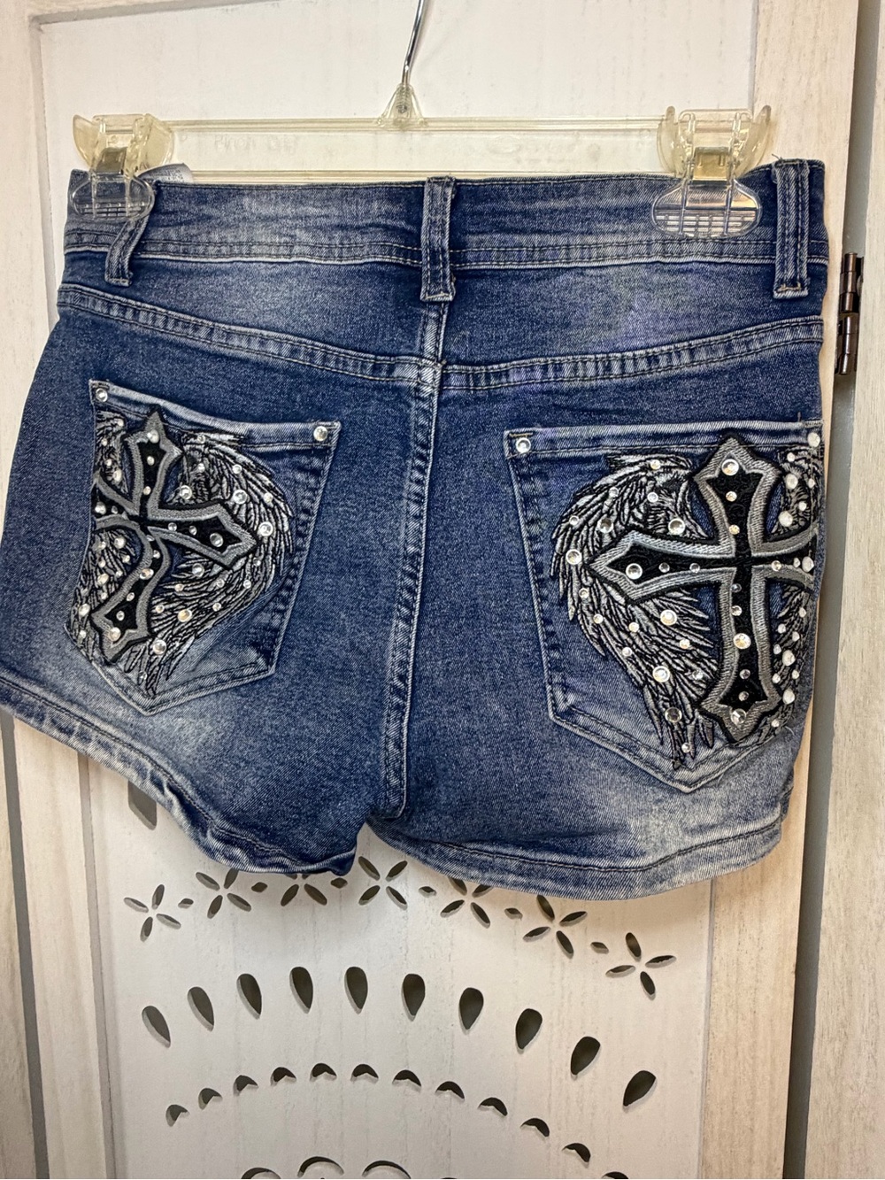 Cross + Wings Blue Denim Women’s Shorts